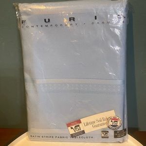 Vintage Furio Pale Blue Satin Stripe Fabric Tablecloth Oblong 52" x 70”